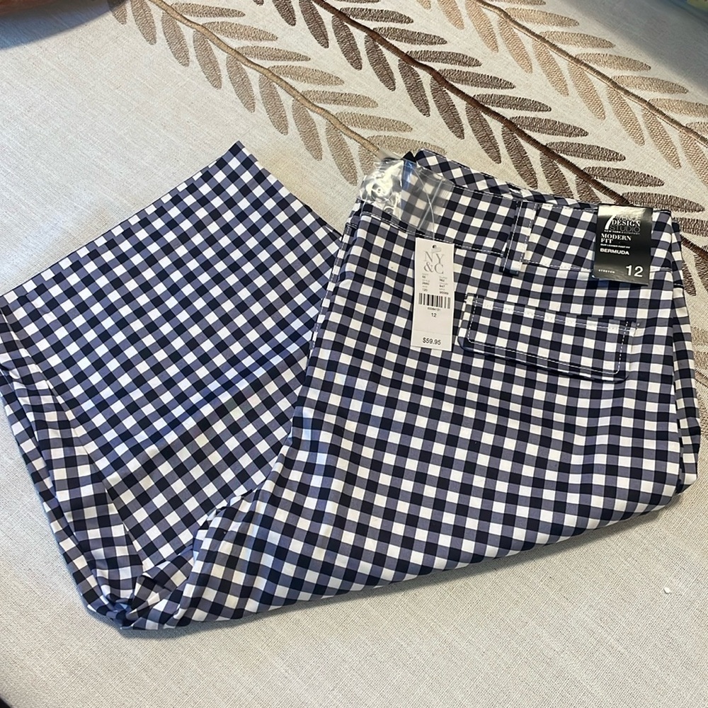 NY&C Modern Fit Bermuda Short, checkered/gingham blue, SZ 12